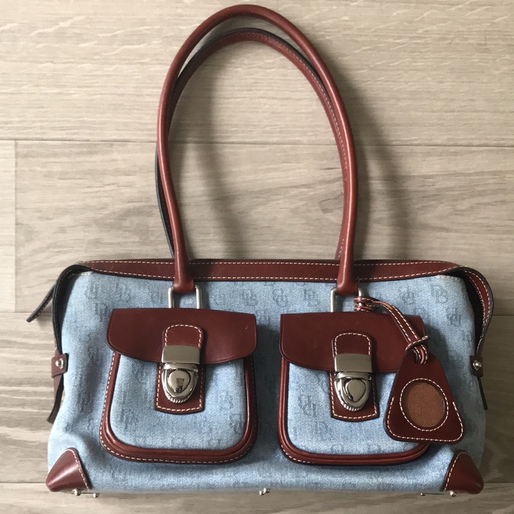 OFFERS WELCOMED Dooney & Bourke Denim Blue and Rich Brown Shoulder Bag EUC